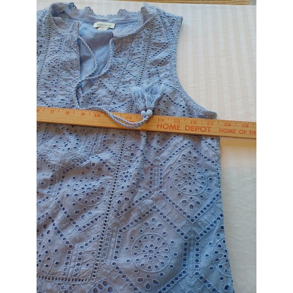 Sundance blue eyelet cotton blouse S lined pullover tank tassels preppy boho - Picture 6 of 9